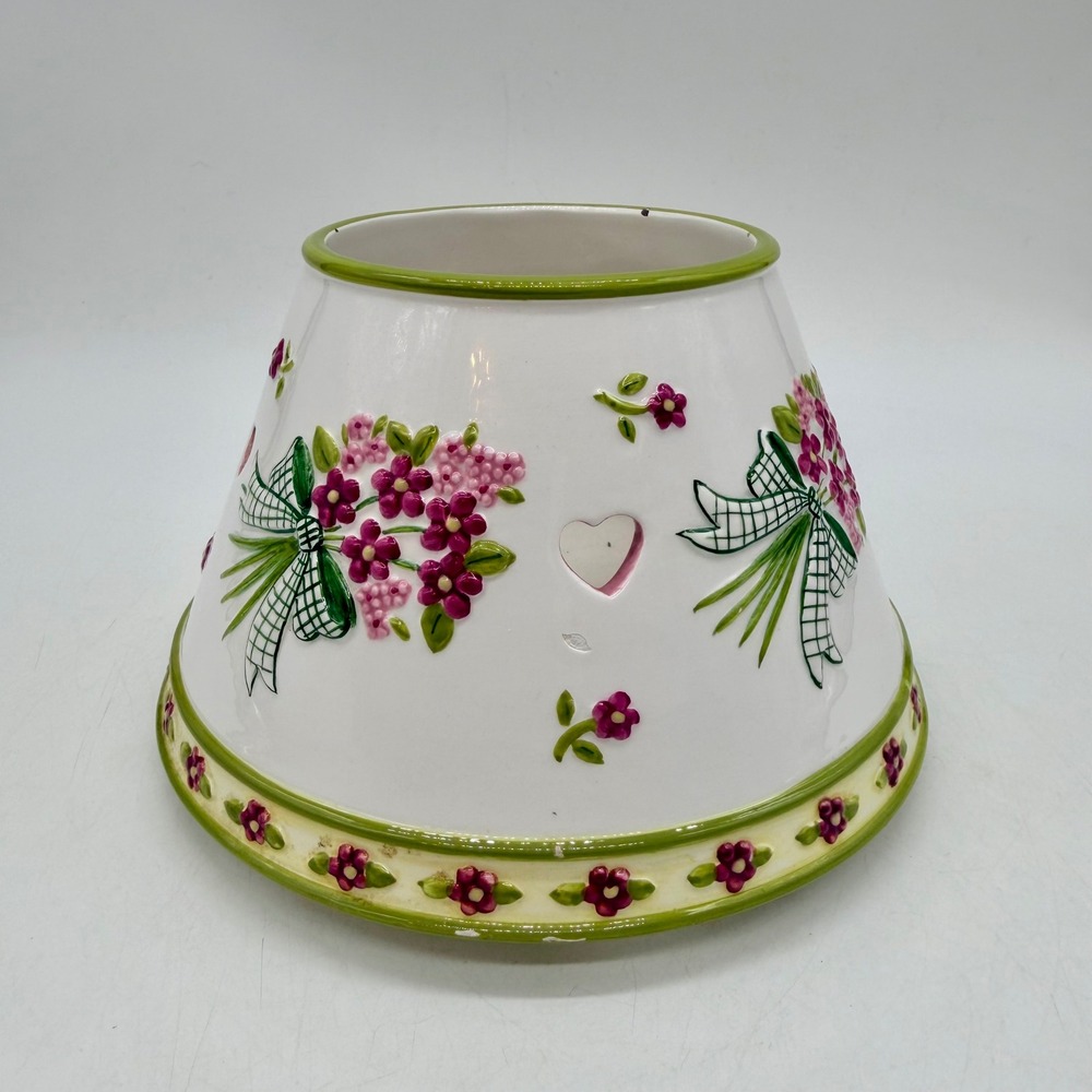 Ceramic Jar Candle Shade Floral Gingham Bow Heart Cutout Vintage Style Used